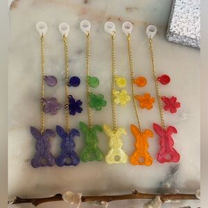 Rainbow Bunny Stanley cup charm w/straw silicon, epoxy, party favors